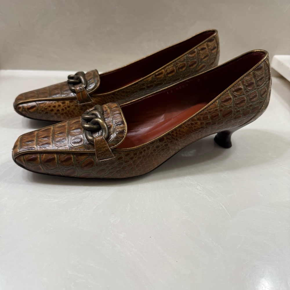 Donald J Pliner Couture Womens Brown Croc Print Leather Classic Heels